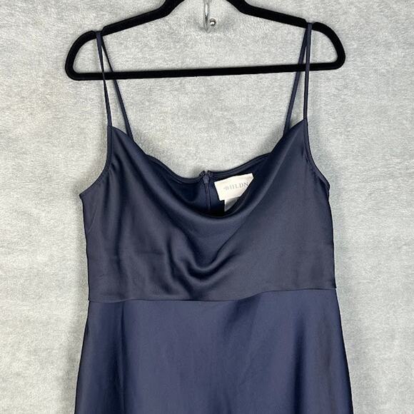 BHLDN Dress Womens 16 Navy Cali Satin Cowl Neck Midi Slip Cocktail Wedding - Picture 3 of 16